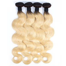 Kisshair T1B613 body wave hair bundles 3/4 pcs bleach blonde with dark roots ombre color Brazilian human hair extension 2024 - buy cheap