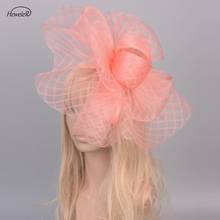 Feminino grande artesanal fascinator chapéus net 7 cores clipe de cabelo noiva cocktail corridas festa de casamento headwear hairpiece acessórios 2024 - compre barato