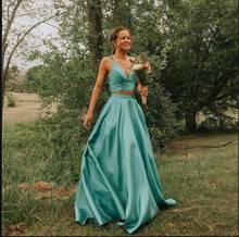 2020 Custom  Prom Dresses robe de soiree Green  Two Pieces  Satin Prom Dresses vestidos de fiesta de noche Long Prom Gowns 2024 - buy cheap