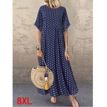 Large size women's dress plus size 4XL 5XL 7XL 8XL summer elegant round neck short sleeve loose large size wave point blue robe 2024 - buy cheap