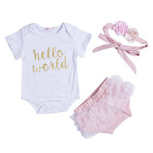 2020 Sweet Newborn Baby Girl Clothes HELLO Letter Print Short Sleeve Top Romper+Tulle Lace Tutu Shorts Pink Skirt Headband 3pcs 2024 - buy cheap