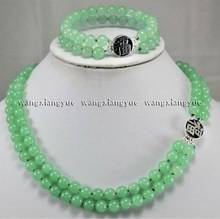 Free Shipping   2Rows Natural 8mm Green Jade Gemstones Jewelry Necklace Bracelet Set AAA Grade jade 2024 - buy cheap