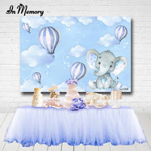 InMemory-Fondo de fotografía para fiesta de cumpleaños de niños, telón de fondo azul para recién nacidos, elefante, nubes, globos de aire caliente, primer cumpleaños 2024 - compra barato