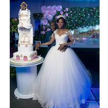 Элегантное бальное платье в африканском стиле, свадебные платья, винтажные кружевные фатиновые Аппликации, свадебные платья с длинными рукавами, большие размеры, vestido de novia 2024 - купить недорого