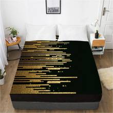 Folha de cama elástica com uma faixa elástica 150x20 0/180/200/160x200 capa de colchão 1pc ouro preto 2024 - compre barato