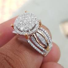 Nova chegada na moda luxo rosa anel de ouro zircônia cúbica pedra micro pave configuração banquete moda casamento anéis de dedo para mulher 2024 - compre barato