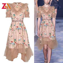 ZALady Designer Runway Ruffles Midi Dresses For Women Short Sleeve Princess Summer Embroidery Lace Up Party Dress vestidos mujer 2024 - buy cheap
