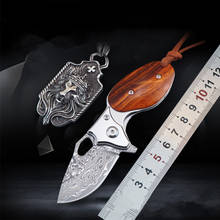 Cuchillo de acero de Damasco, herramienta plegable de bolsillo, Manual, portátil, para exteriores, multiusos, mango de madera de hierro para el desierto 2024 - compra barato