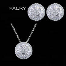 FXLRY Elegant Fashion White Color Round Cubic Zirconia Pendant Necklace and Earring For Women Jewelry Set 2024 - buy cheap