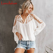 Korean Fashion White Chiffon Blouse Women Summer Lace Long Lantern Sleeve Shirt Elegant Plus Size Ladies Oversized Top Femme 058 2024 - buy cheap
