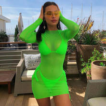 Женское летнее сексуальное кружевное Прозрачное Бикини с длинным рукавом, купальный костюм, Пляжное мини-платье 2024 - купить недорого