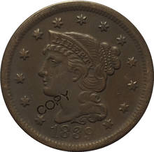 США 1839-1857 Заплетенные волосы большой цент копии монет 2024 - купить недорого