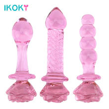 Ikoky dildo de vidro para mulheres, brinquedo sexual feminino para estimulação de bunda, flor rosa, massageador de próstata 2024 - compre barato