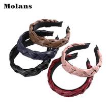 Molans Pu Leather Solid Hair Band For Lady Cross Two Shares Plait Weaving Girl’s Head Bezel Women 12Cm Hair Accessories 2022 2024 - buy cheap