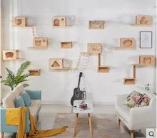 Muebles para gatos montados en la pared, marco de escalada de madera maciza, poste para rascar, plataforma de salto, juguetes para gatos 2024 - compra barato