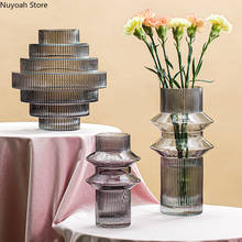 Прозрачная стеклянная ваза в нордическом стиле, Геометрическая, современная, Минималистичная, для цветочных композиций, аксессуары для гостиной, украшение для дома 2024 - купить недорого