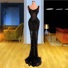 Vestido de noche negro con cuentas hecho a mano, talla grande, largo de sirena, para baile de graduación, personalizado, estilo árabe de Dubái, para bodas 2024 - compra barato