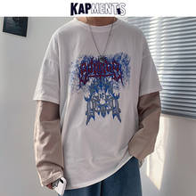 KAPMENTS Patchwork Men Harajuku Graphic T Shirts 2022 Autumn Mens Streetwear Hip Hop Long Sleeve Tshirts Male Korean Black Tops 2024 - buy cheap