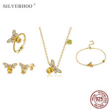 SILVERHOO 925 Sterling Silver Cute Bee Bracelets Necklace Earrings Rings For Women Luxury Zircon Silver 925 Jewelry Sets Gift 2024 - buy cheap