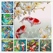 Diy 5d Koi Fish Lotus Lake Diamond Painting Square/round Diamond Embroidery Home Decor Picture 2024 - buy cheap