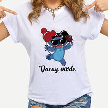 Disney básico t camisa das mulheres verão nova t-shirt de tamanho grande casual solto tshirt lilo & ponto mickey hat o pescoço feminino topos dropship 2024 - compre barato