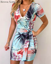 Women Short Sleeve V-Neck Tropical Print Dress 2024 - buy cheap