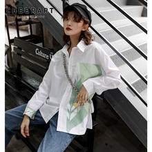 CHEERART-blusa blanca con estampado Floral para mujer, camisa de manga larga con botones, Tops informales, ropa de otoño 2019 2024 - compra barato