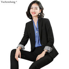 Women Work Business Formal Pant Suit Blazer 2 Piece Set Office Ladies Blue Black Green Jacket and Trousers 2024 - buy cheap