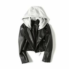 Jaqueta de couro curto feminina, nova, fina, motociclista, pu, jaqueta curta, europeia, com capuz, destacável, motocicleta, ns1504 2024 - compre barato