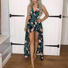 New Fashion Summer Beach Party Women Bohemian Flower Print V Neck Sleeveless Lady Sundress Shorts Long Maxi Dress 2024 - buy cheap