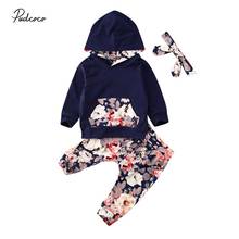 2020 Baby Spring Autumn Clothing Toddler Baby Girl Kid Long Sleeve Clothes Flower Hood Top + Pants + Headband Outfits 3PCS 2024 - buy cheap