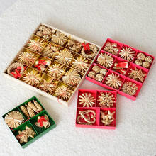 Palha de trigo natural artesanal, mini estrela de cinco pontas, flocos de neve, pingente de árvore de natal, decorações 2024 - compre barato