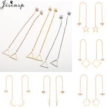 Jisensp Pendientes Stainless Steel Circle Long Earrings for Women Geometric Triangle Moon Cross Earings Line Chain Ear Jewelry 2024 - buy cheap