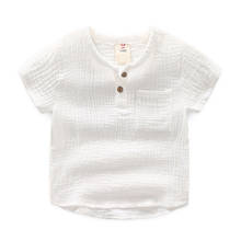 Camisa de lino y algodón para niños, camisa de manga corta con diseño de bolsillo, ropa para niños pequeños, camiseta de verano 2024 - compra barato