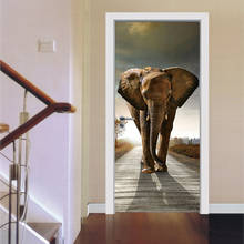 3D door stickers castle elephant living room bedroom door decoration wall stickers wallpaper mural wall decor decals 2024 - buy cheap