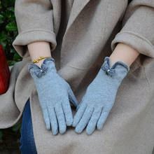 Luvas femininas de lã, luvas pontilhadas para dirigir de lã, bordada, com laço, quente de caxemira, para tela sensível ao toque c20 2024 - compre barato