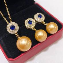 D727-Conjunto de perlas de agua dulce para mujer, joyería fina de Plata de Ley 925 redonda de 9-12mm, perlas doradas, juegos de joyas para mujer 2024 - compra barato