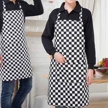 Avental listrado com bolso unisex xadrez longo cozinhar avental para catering 2024 - compre barato