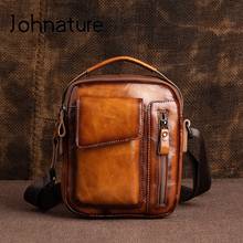 Johnature Retro Genuine Leather Men Bag 2022 New Solid Color First Layer Cowhide Business Multifunctional Shoulder Messenger Bag 2024 - buy cheap
