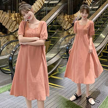 Hot! Pink Cotton Long Maternity Dress 2019 New Summer Fashion A-Line Loose High Waist Dress Clothes for Pregnant Women Pregnancy 2024 - buy cheap