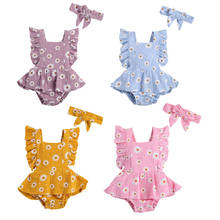 2021 Summer Newborn Kid Baby Girl Clothes Sleeveless Romper Outfit Casual Floral Ruffles Baby Girl Jumpsuit Headband 2024 - buy cheap
