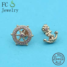 FC Jewelry-pendiente de tuerca para mujer, de Plata de Ley 925, oro rosa, navegación en el mar, accesorios de boda, 2020 2024 - compra barato