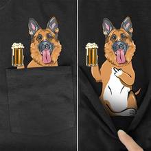 Футболка Мужская/женская с принтом пива/собаки, модный брендовый топ с карманом, смешная хлопковая рубашка в стиле хип-хоп, на лето 2024 - купить недорого