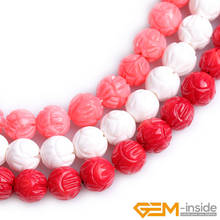 White Red Pink Coral 8mm Round Carved Lotus Flower Beads For Jewelry Making Strand 15 inch DIY Jewelry Accessorries Bead Gifts 2024 - buy cheap