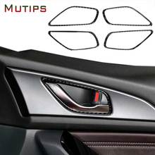 Mutips Car Inner Door Handle Bowl  Panel Frame Inside Trim Carbon Fiber Mouldings For Mazda 3 Axela 2014 2015 2016 2017 2018 2024 - buy cheap