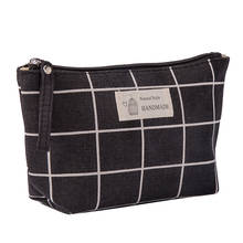 Bolso de viaje a cuadros para mujer, bolsa de maquillaje con cremallera, pequeño, organizador de belleza, negro, P 2024 - compra barato