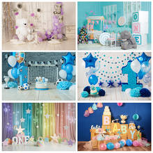 Balões azuis para fotografia, primeiro aniversário festa de futebol, bolo de futebol, retrato, backdrops, estúdio de fotos 2024 - compre barato