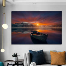 Modern Boat Lake Sunset Landscape Posters and Prints Canvas Painting Wall Picture for Living Room Interior Cuadros Home Decor 2024 - buy cheap