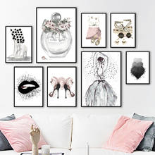 Labios de chica, Perfume, tacones altos, corazón, flor, sobre lienzo para pared, impresiones, imágenes de pared para decoración de sala de estar 2024 - compra barato