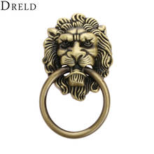 DRELD-tirador de cabeza de león para puerta de vestidor, tirador de cajón, perilla de anillo, bronce Vintage, 91x51mm 2024 - compra barato